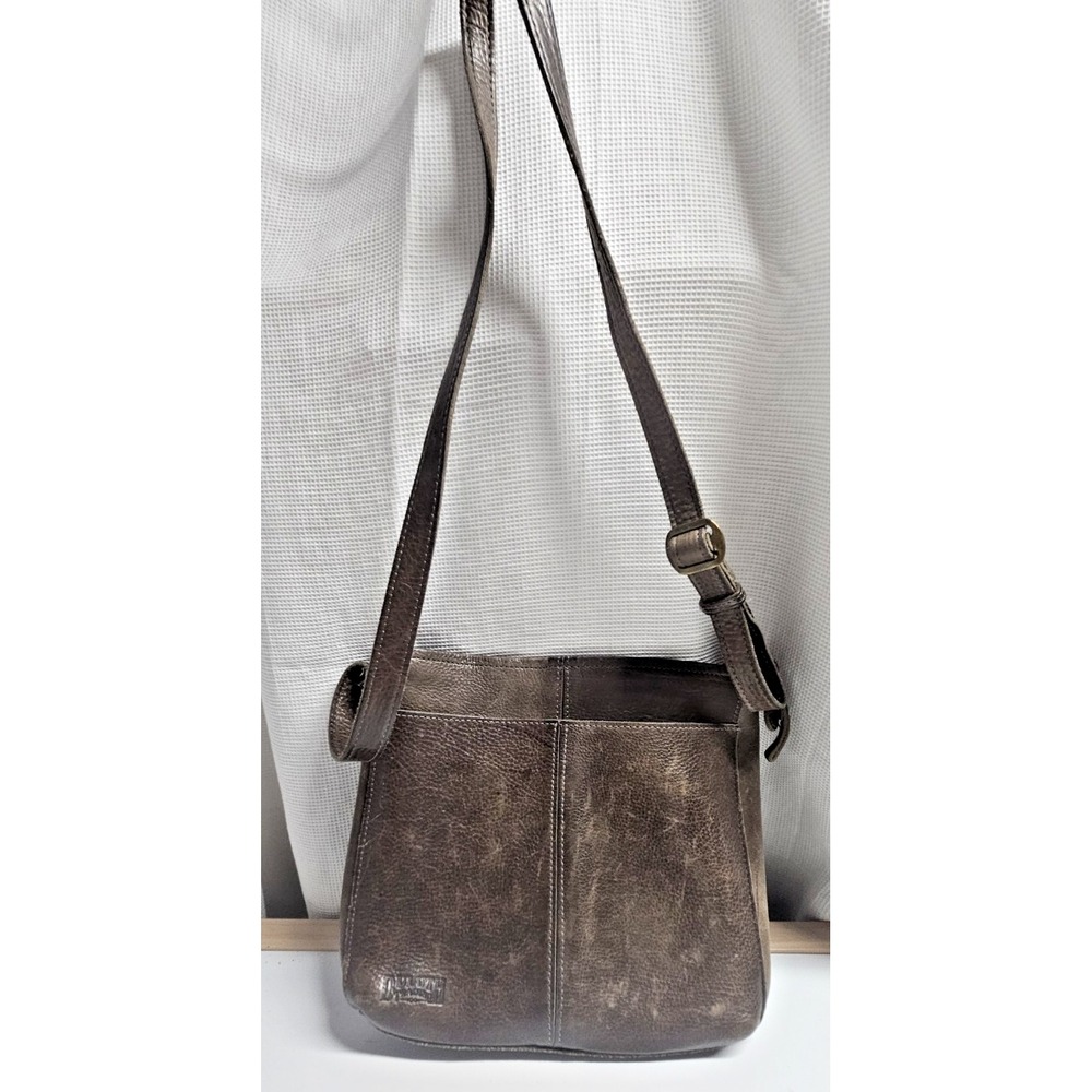 Vintage 80's Duluth trading Co brown pebble‎ leather handbag crossbody Medium